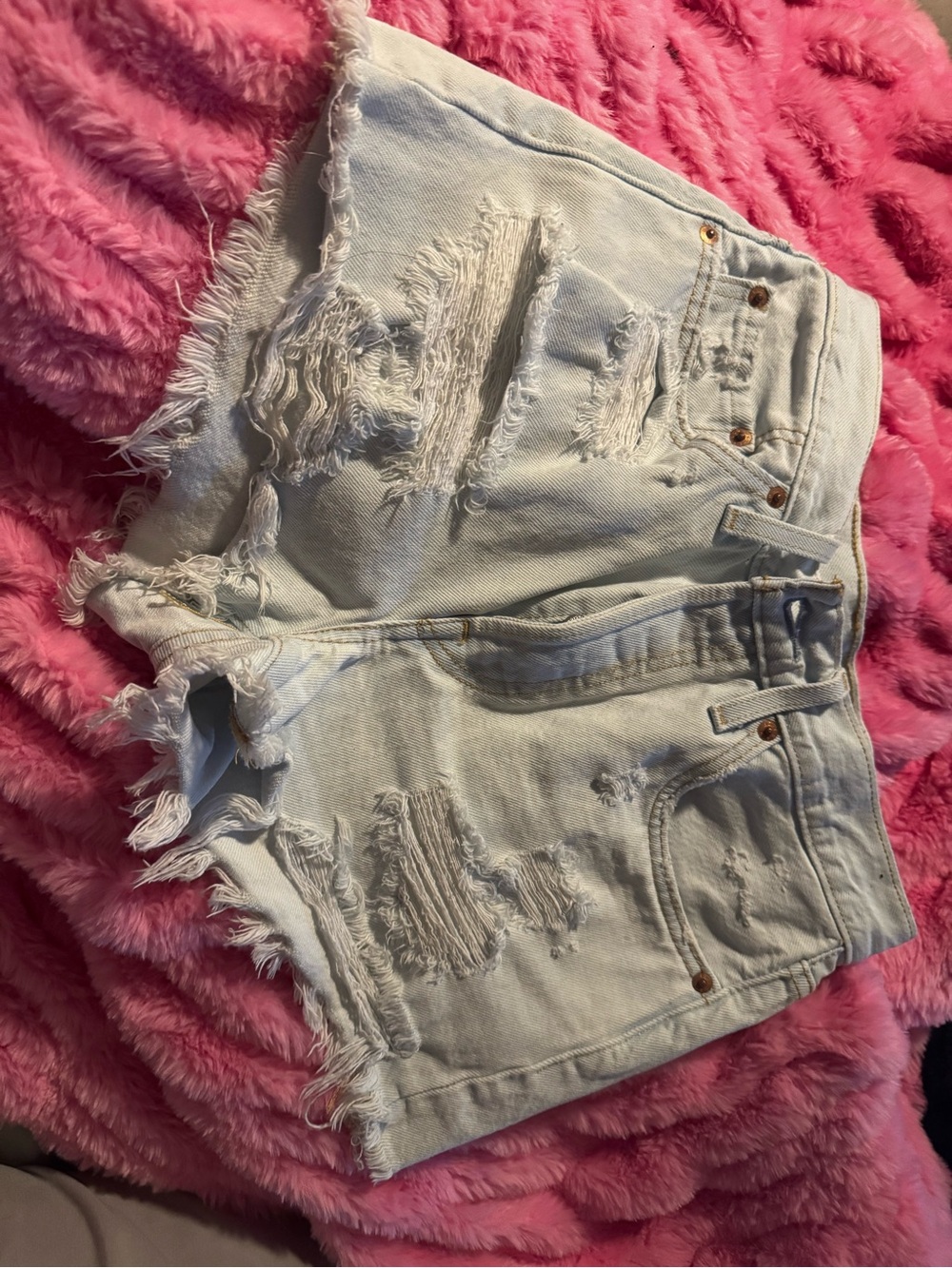Levi's Light Blue Distressed Denim Cutoff Shorts
